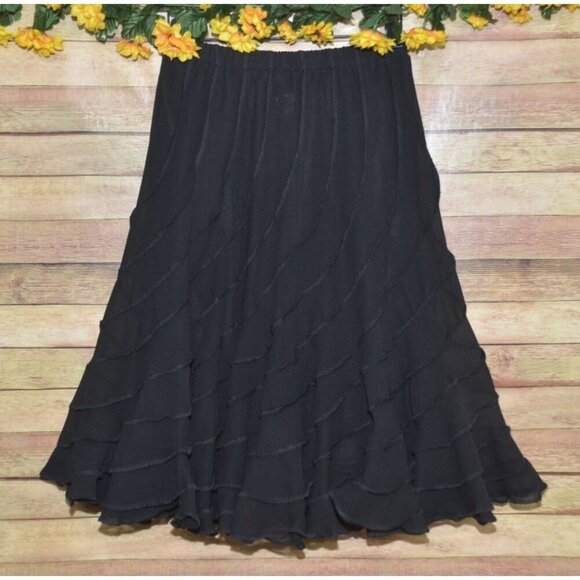 Back In The Saddle Ladies S Black A-Line Flared Midi Lined Sheer Trumpet Skirt - Picture 6 of 8